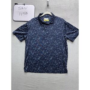 Nicklaus Polo Shirt Mens Medium Navy Blue Tropical Eco Choice Stretch Golf Top